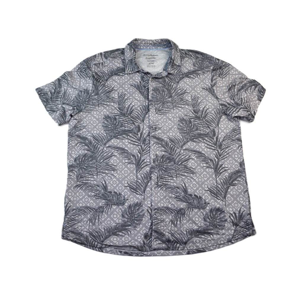 Tommy Bahama IslandZone Supima Palm Print Short Sleeve Button Up Shirt Mens XL